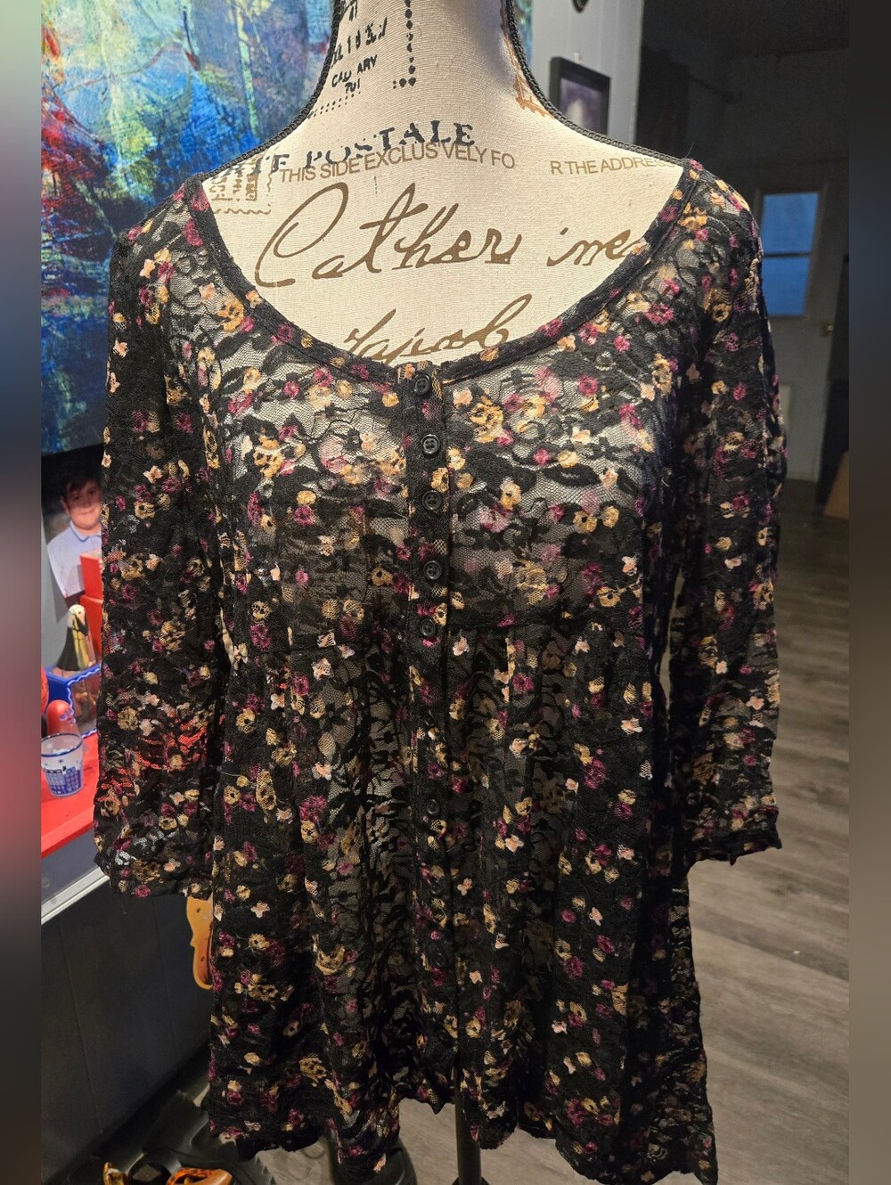 Torrid Black Floral Babydoll Tunic Top Size 1XL